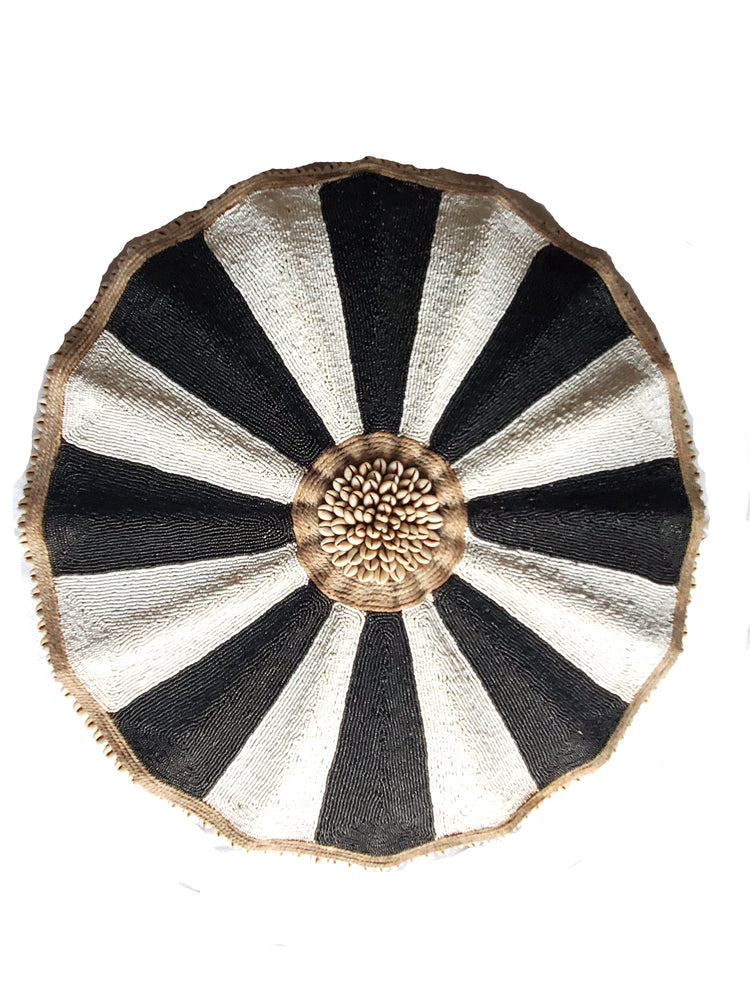 Beaded Cameroon Shield Umbrella - Black & White Wide Design