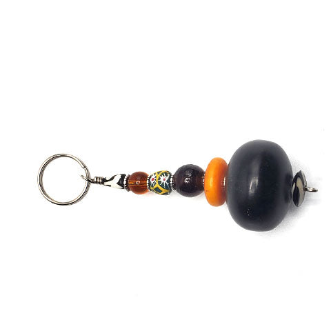 Key Chain Round  Black Synthetic Amber & Assorted Beads — Luangisa African  Gallery