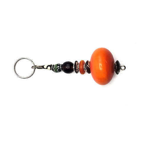 Key Chain Round | Orange Synthetic Amber & Assorted Beads
