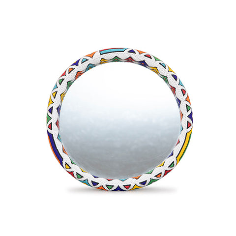 Beaded Mirror Medium | White Rim with Geometric Shapes