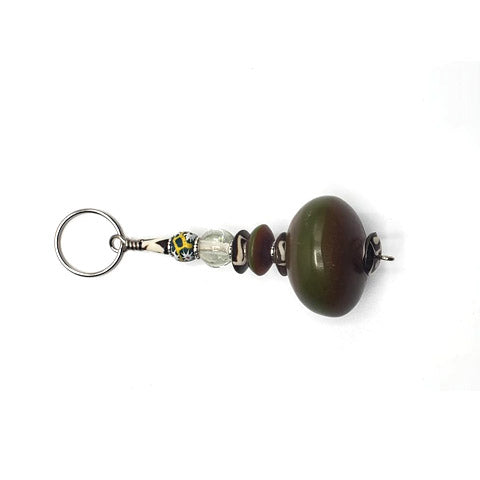 Key Chain Round | Army Green Synthetic Amber & Assorted Beads