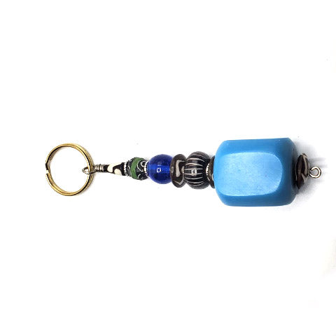 Key Chain Rectangle | Light Blue Synthetic Amber & Assorted Beads