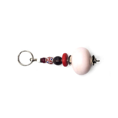 Key Chain Round | White Synthetic Amber & Assorted Beads