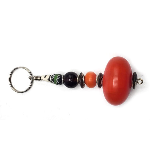 Key Chain Round | Cherry Orange Synthetic Amber & Assorted Beads