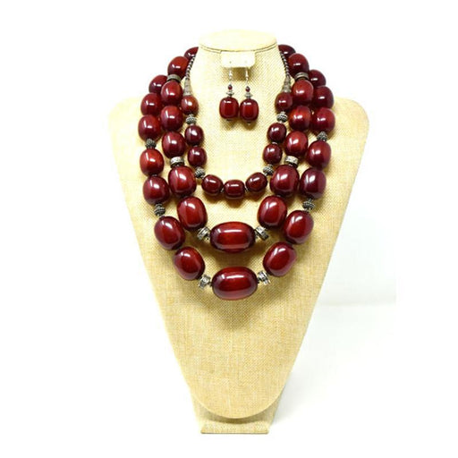 African Maroon Amber Set of 3 Necklaces and Earrings