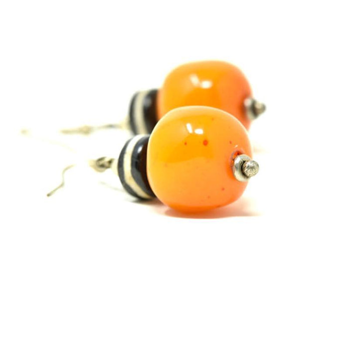 African Orange Amber Earrings 01