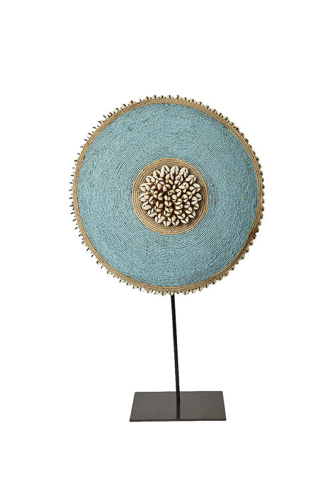 Beaded Cameroon Shield on stand - Light Blue