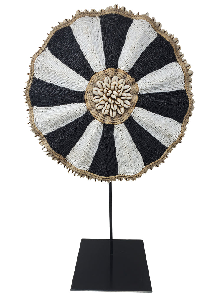 Beaded Cameroon Umbrella Shield on stand - Black & White 02