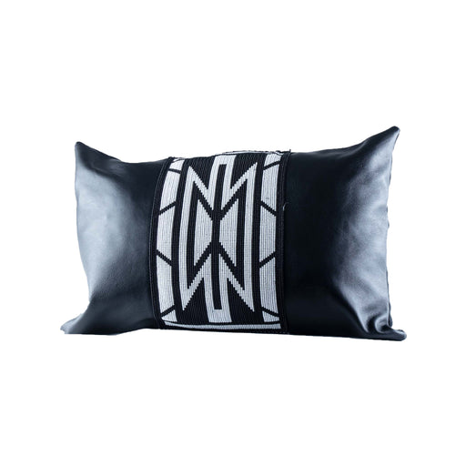 Beaded Leather Pillow Cover - Black Lumbar