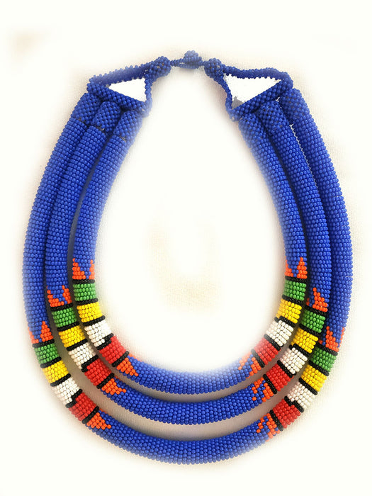 Chimbu Triple Beaded Necklace Blue