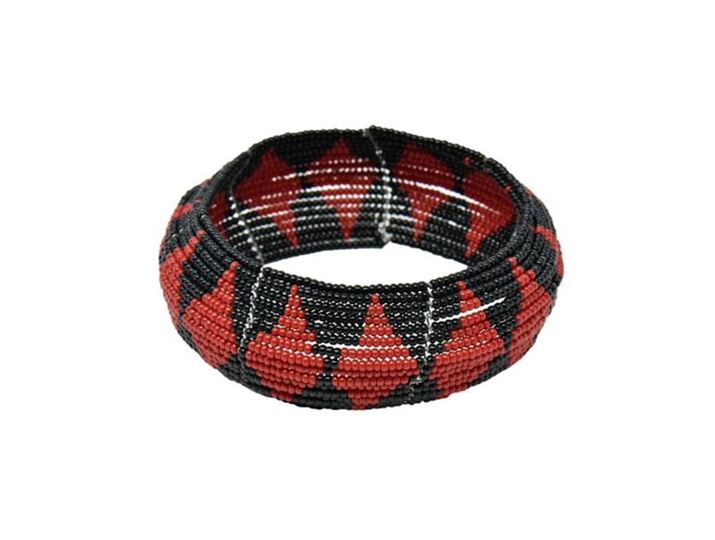 Maasai Concave Beaded Bangle 12 - Black & Red