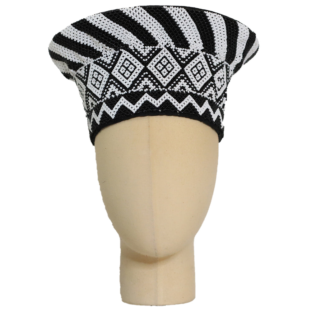 Zulu Beaded Basket Hat - Striped Black & White Pattern | Made in South Africa