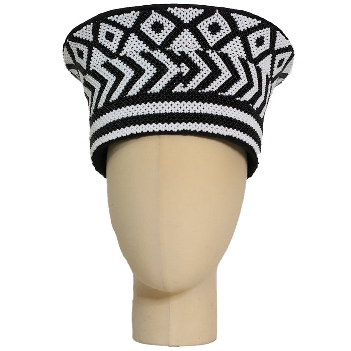 Zulu Beaded Basket Hat - Black and White Checkered Pattern | Made in South Africa