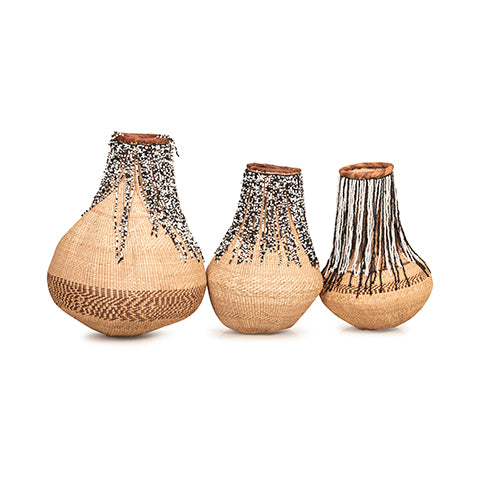 Tonga Buhera Natural Basket Vase | Beaded