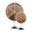 Wooden Natural Cameroon Shield on stand | Manilla Geometric Design with Cowrie Edge