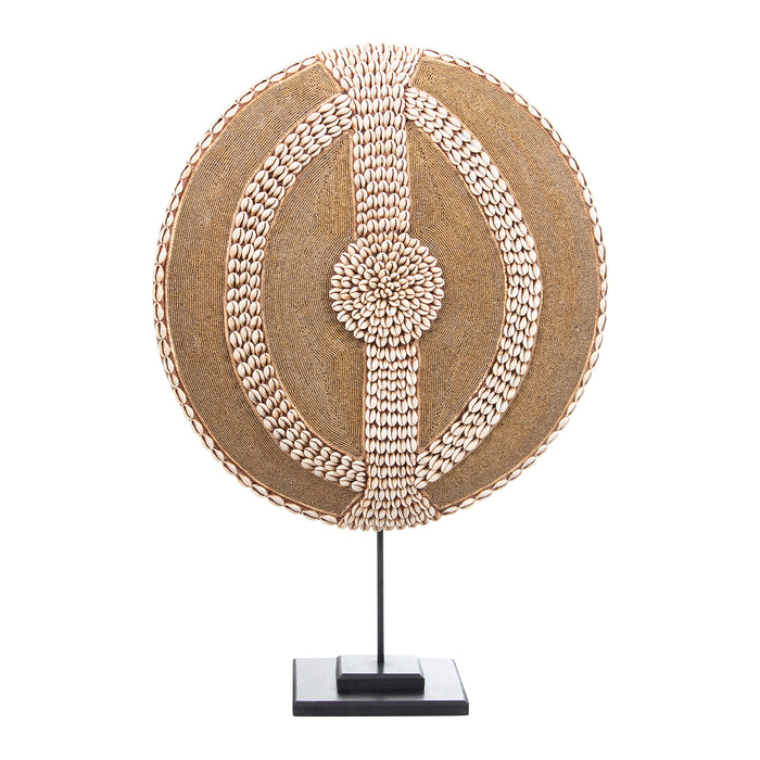 Beaded Cameroon Shield with Cowrie Shells Gold | Hand carved in Cameroon