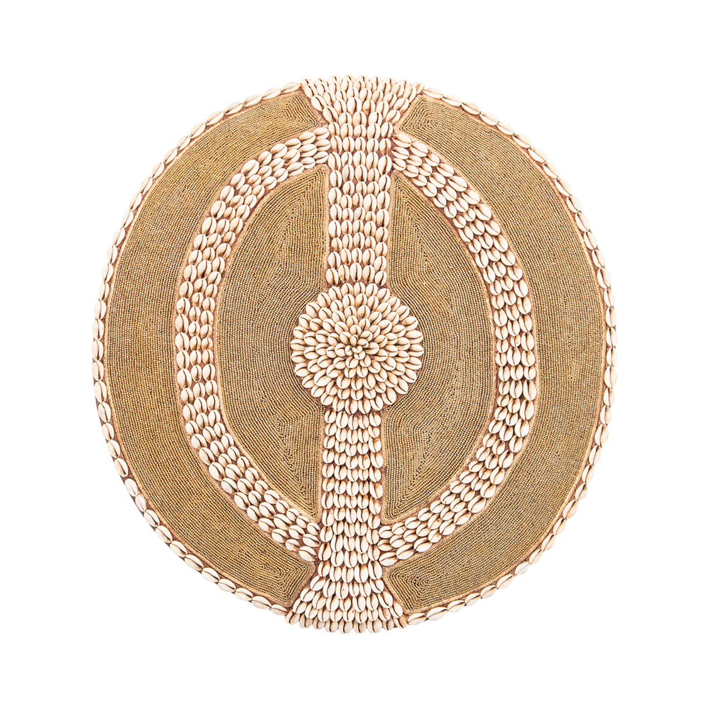 Beaded Cameroon Shield with Cowrie Shells Gold | Hand carved in Cameroon