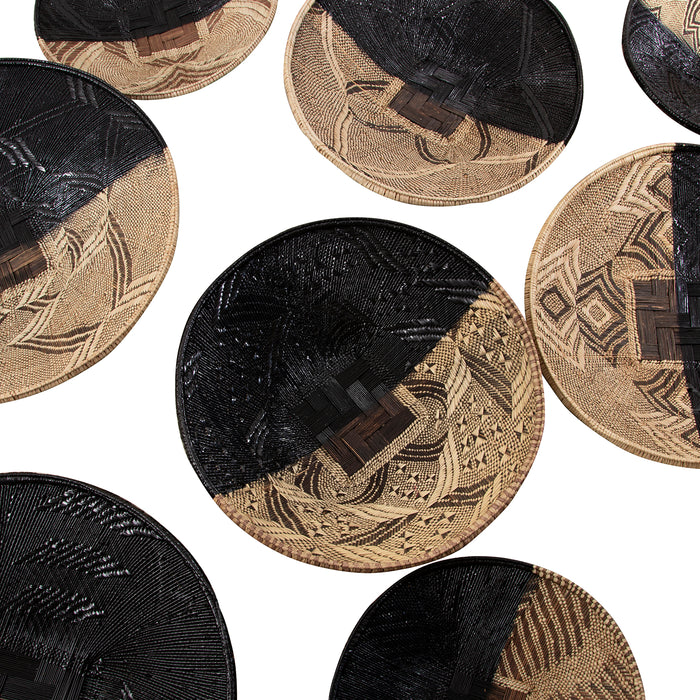 Zambia Double Weave Tonga Pattern Baskets  | Black