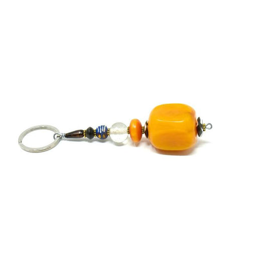 Key Chain Rectangle | Yellow Synthetic Amber & Assorted Beads