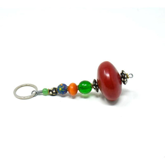 Key Chain Round |Maroon Synthetic Amber & Assorted Beads