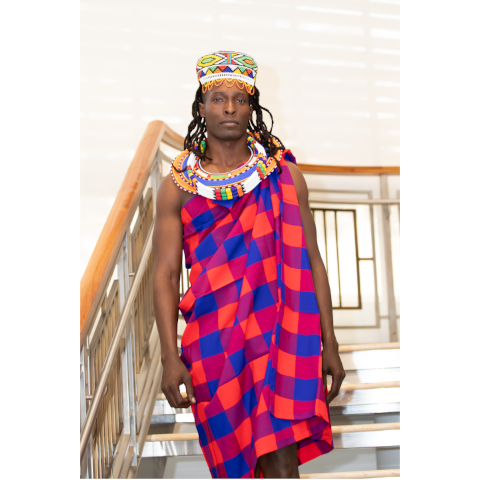 Maasai Shuka Textile  Red & Blue — Luangisa African Gallery