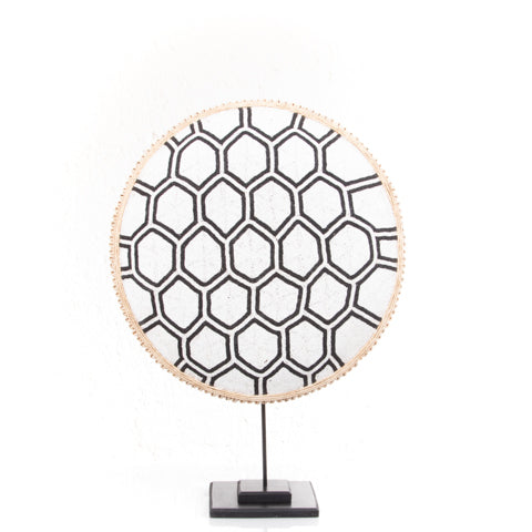 Beaded Cameroon Shield Black & White on Stand | Hexagon Light Design Design