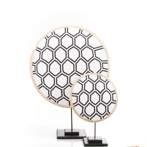Beaded Cameroon Shield Black & White on Stand | Hexagon Light Design Design