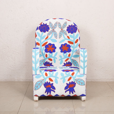 Yoruba Beaded Arm Chair Set of 2 | Blue Flowers