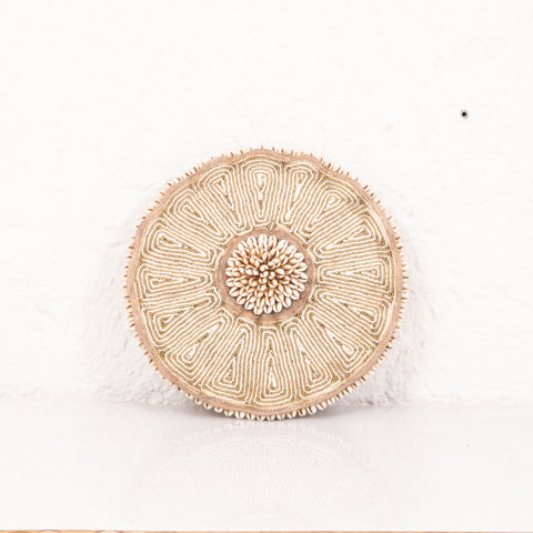 Beaded Cameroon Umbrella Shield - Gold & White