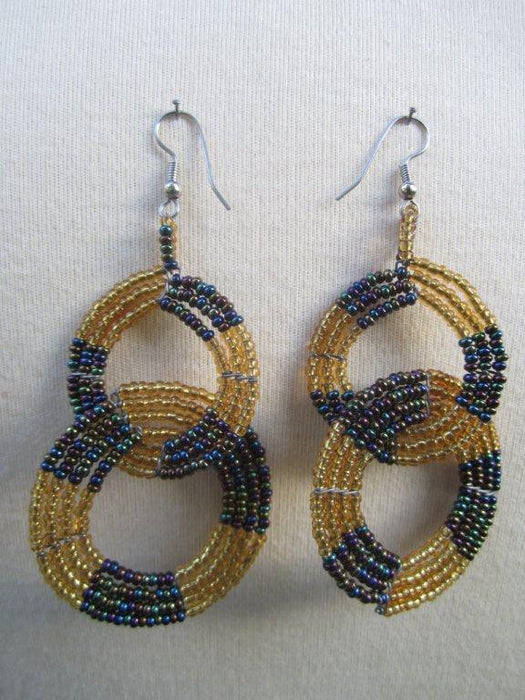 Maasai Round Two Tier Earrings - Gold and Purple