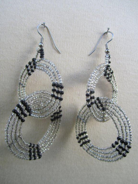 Maasai Round Two Tier Earrings 02 - Black and  Silver