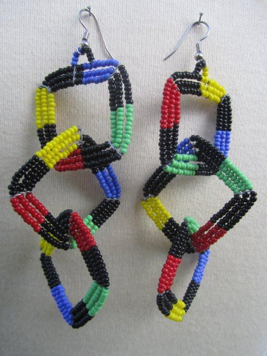 Maasai Square Three Tier Earrings 01 - Maasai Colors