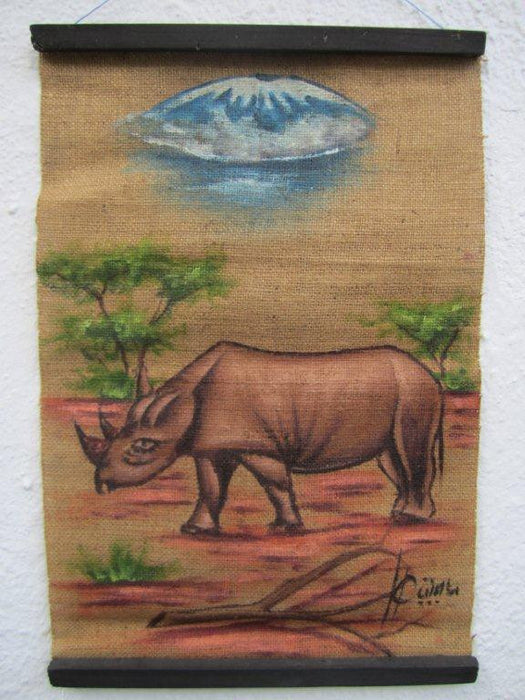 Rhinoceros Burlap Framed