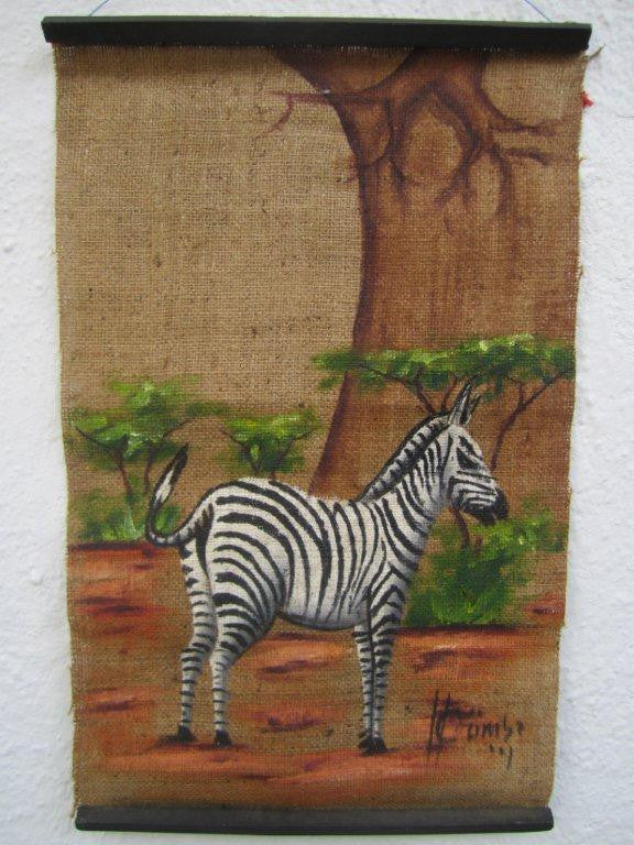 Zebra Burlap Framed
