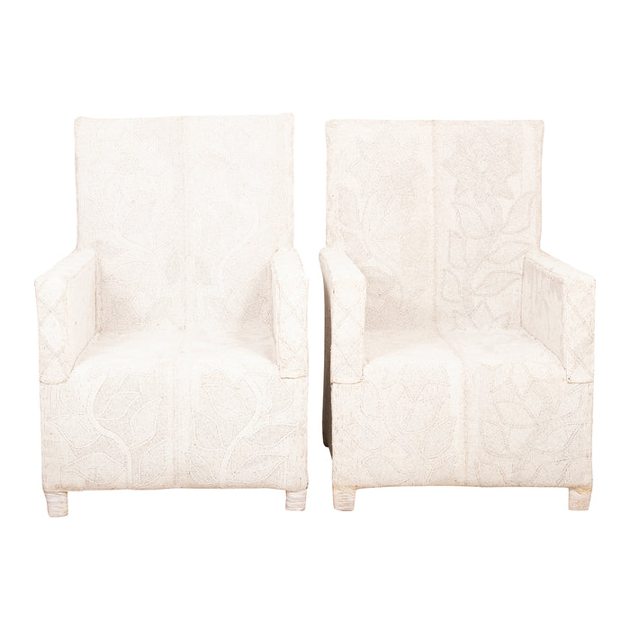 Yoruba Beaded Arm Chair Set of 2 | White