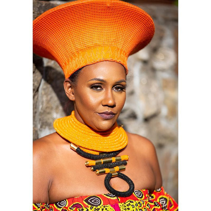 Zulu Wide Basket Hat - Orange | Handmade in South Africa