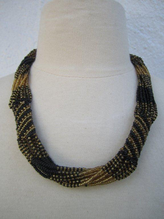 Zulu Strand Short  Necklace Gold and Black 22 inches